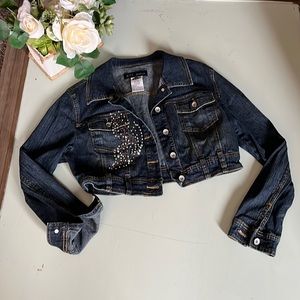 Girls Cropped Embellished Denim Jacket - Large